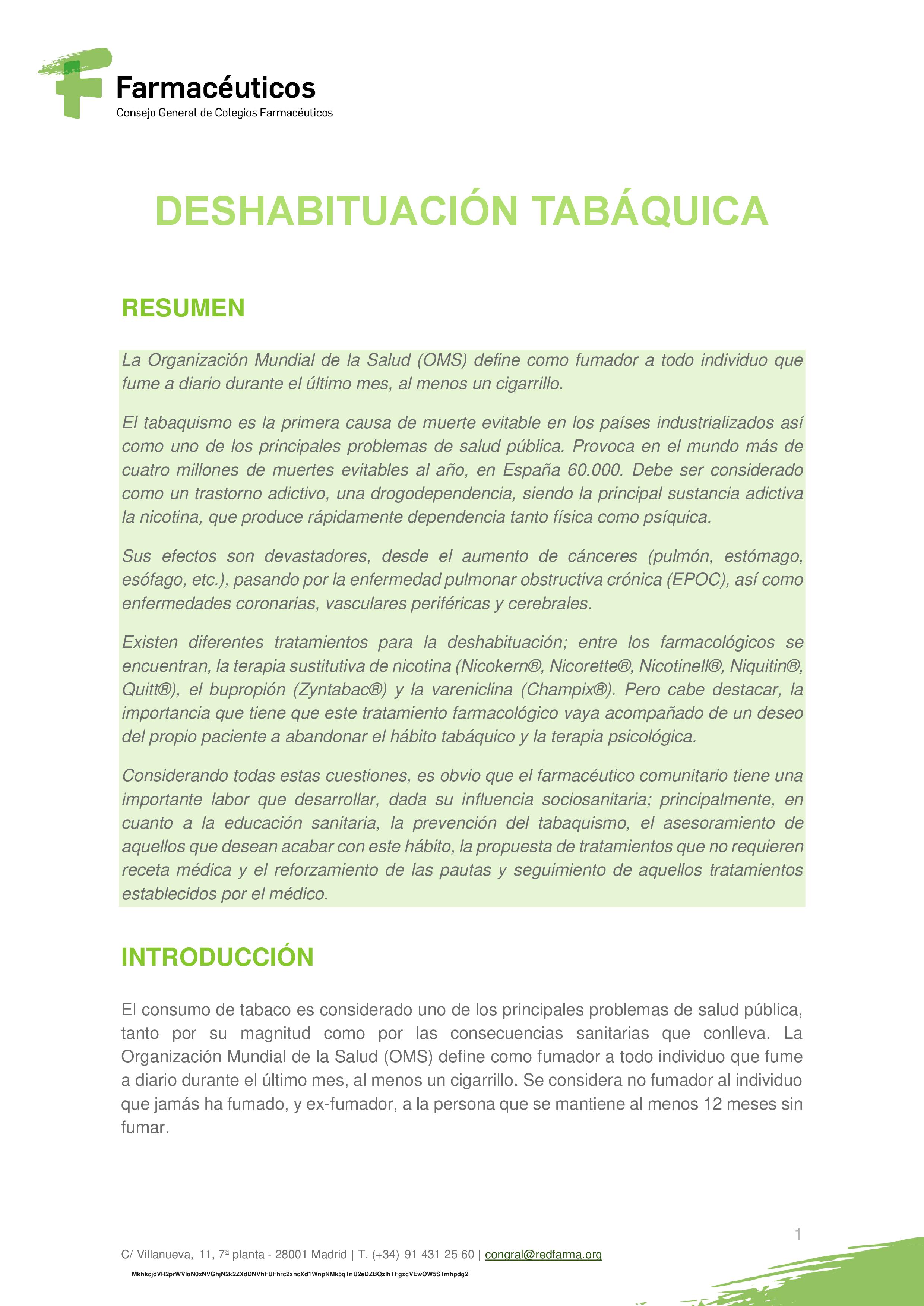 Informe técnico dehabituación tabáquica