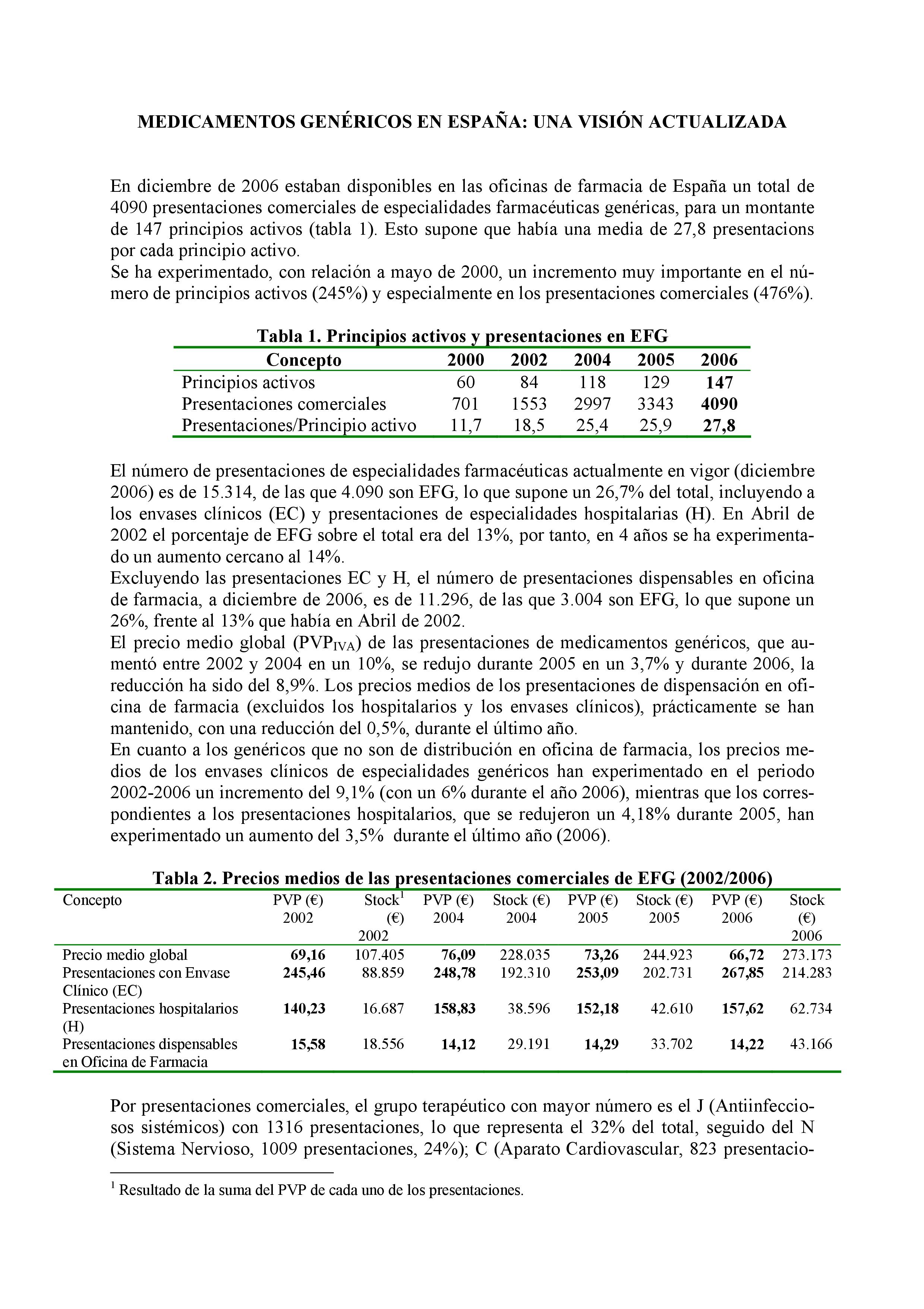 MEDICAMENTOS GENÉRICOS EN ESPAÑA: UNA VISIÓN ACTUALIZADA