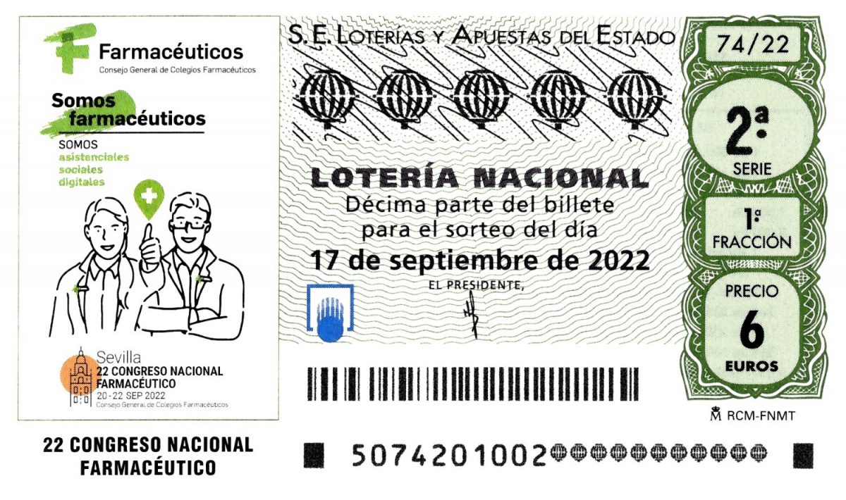 El 22 Congreso Nacional Farmacéutico protagoniza el décimo de Lotería Nacional del 17 de septiembre  